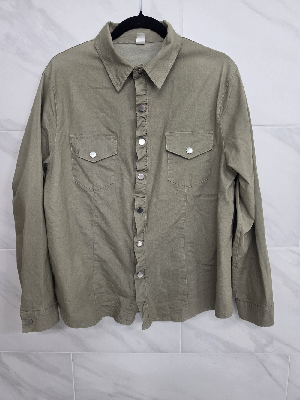 Women's Olive Green Button-Front Shirt